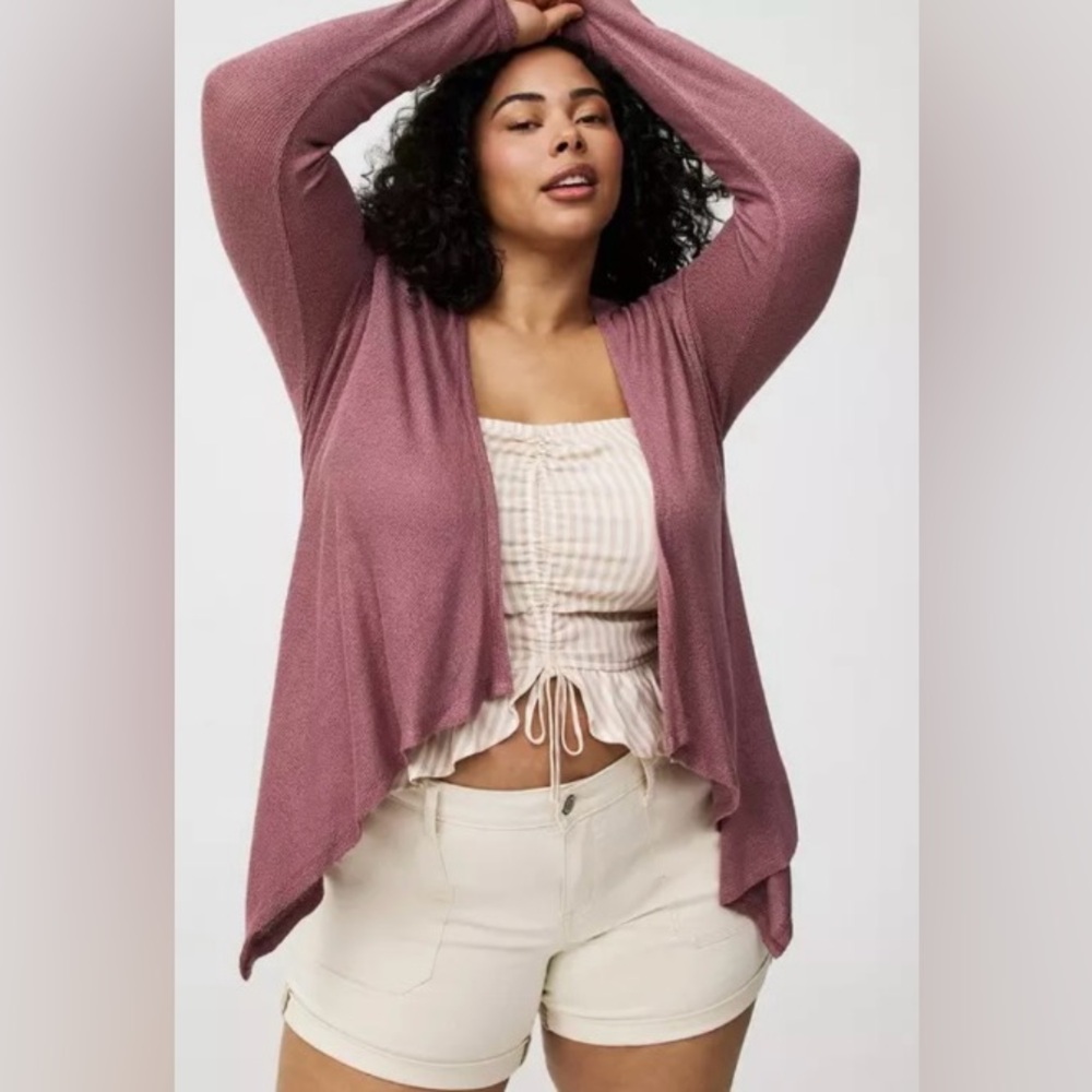 Torrid Open-Front Lightweight Drape Cardigan - Dusty Rose - Size 6X - NWOT! - Picture 3 of 11